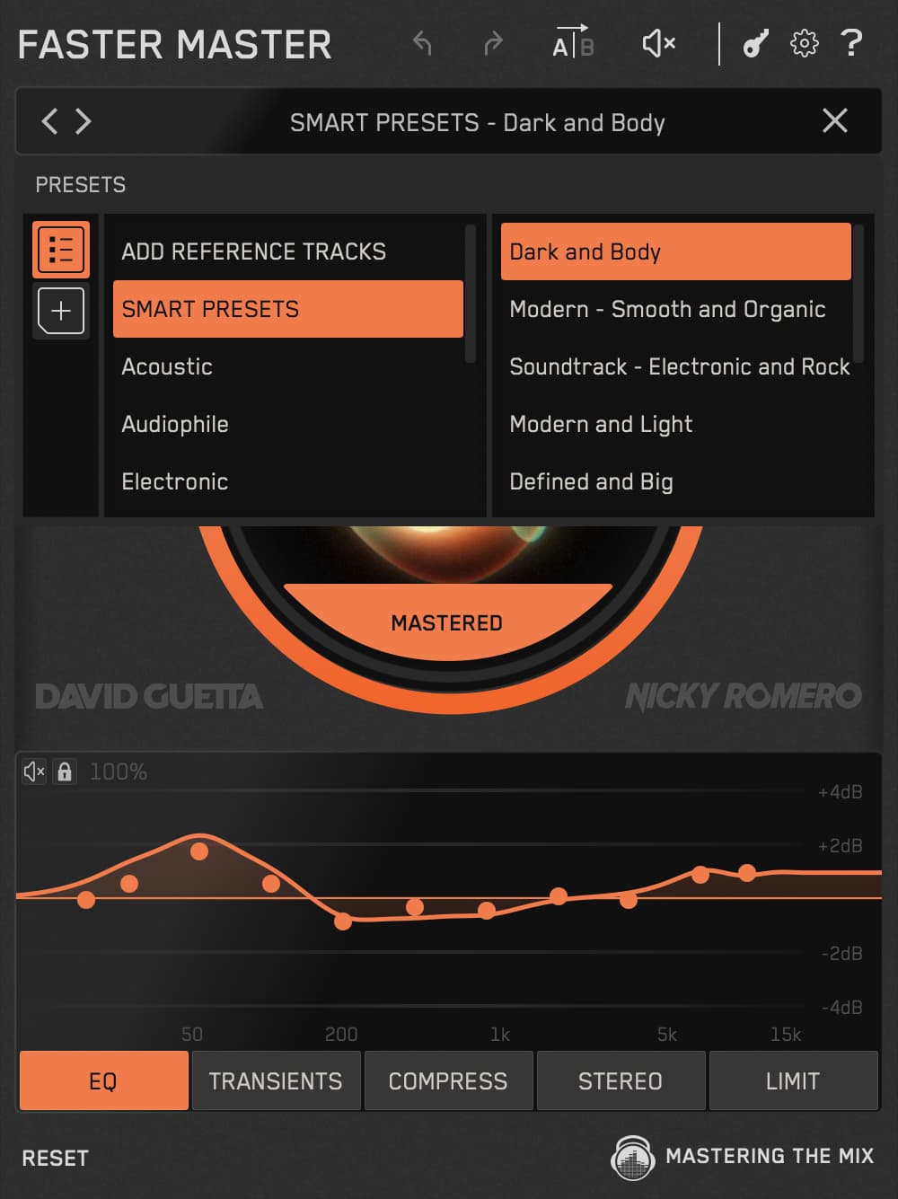 FASTER MASTER limit section setting a LUFS short-term max target with a chosen dB ceiling, optimised for streaming or loudness